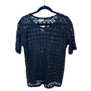 NWT Marusa Crochet Knit Top Open Weave Short Sleeve Blouse Women’s‎ M/L 19"x26"